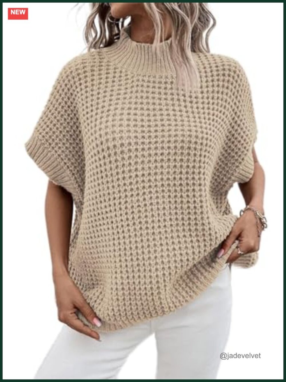Oversized Batwing Short Sleeve Mock Neck Knit Sweater Vest Sleeveless Pullover